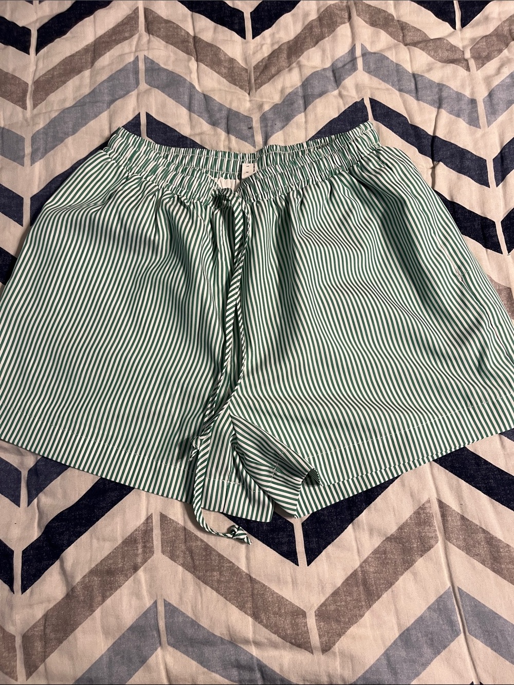 Women's Green Striped Elastic-Waist Shorts